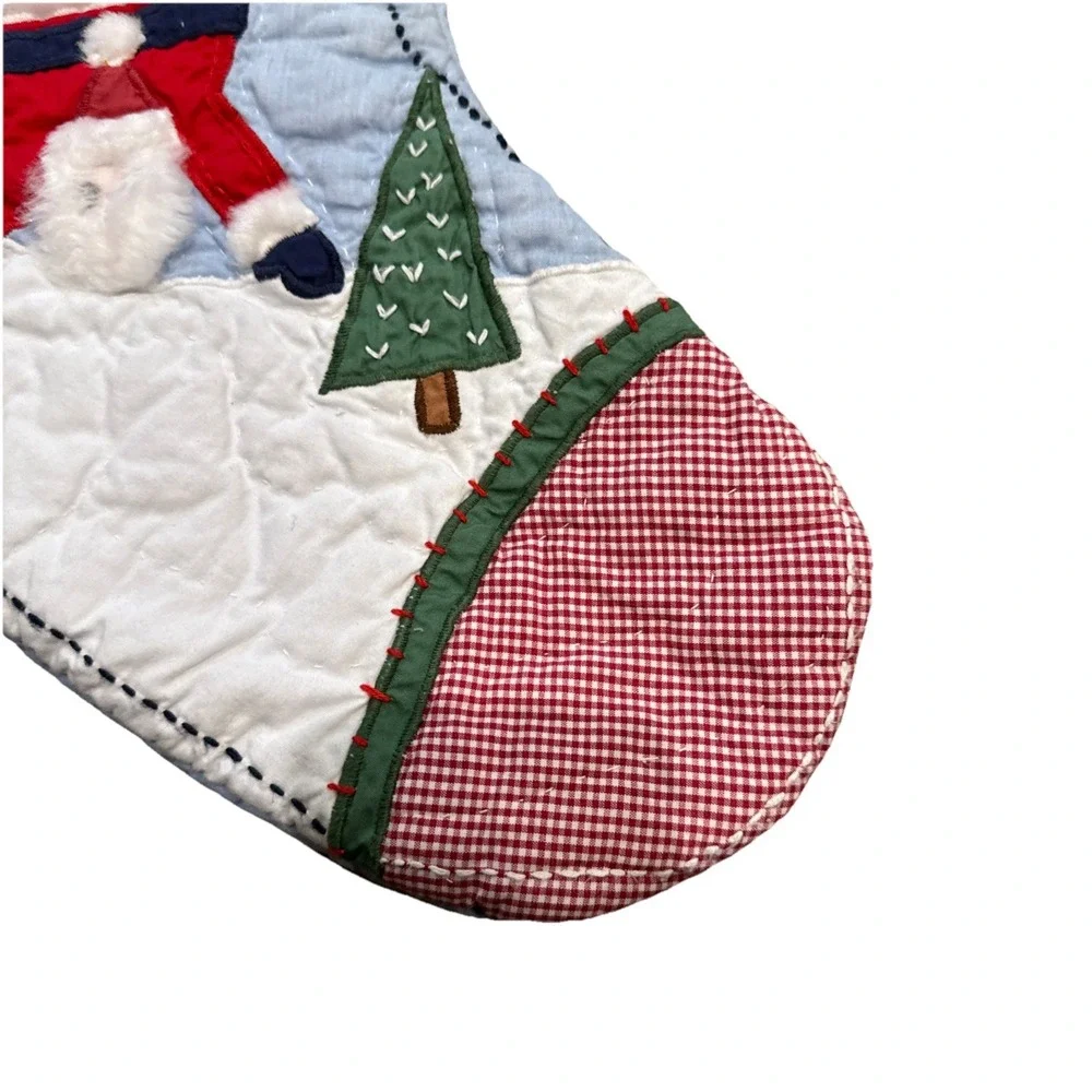 Pottery Barn Kids Quilted Christmas Stocking Santa Blue Gingham 